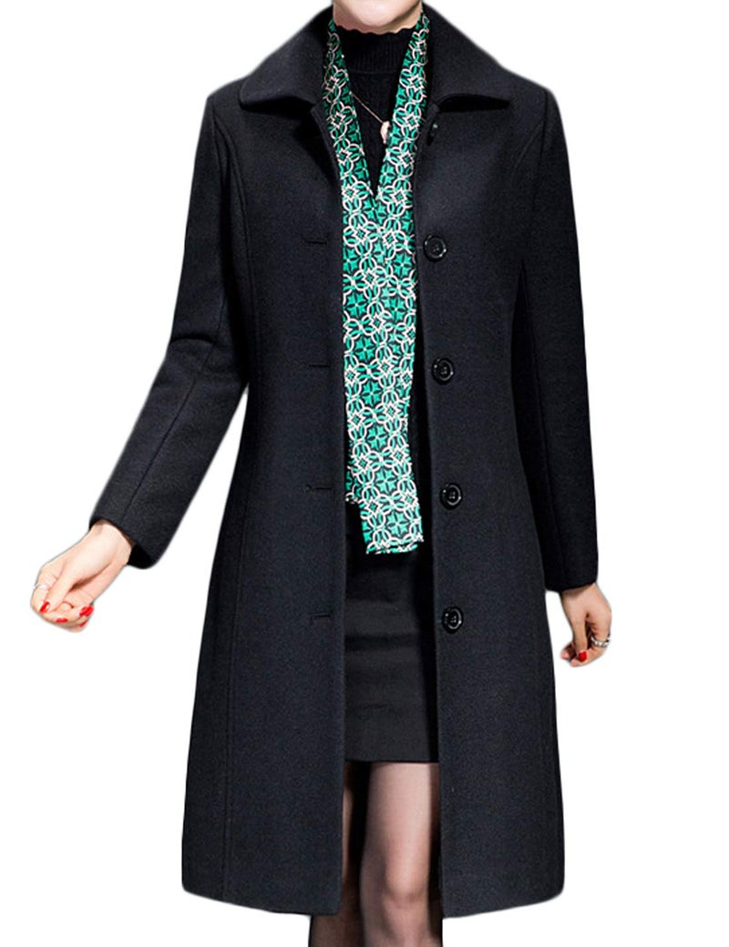 Jenkoon Women's Wool Trench Coat Winter Long Thick Overcoat Walker Coat (Black, Large) - Image 1